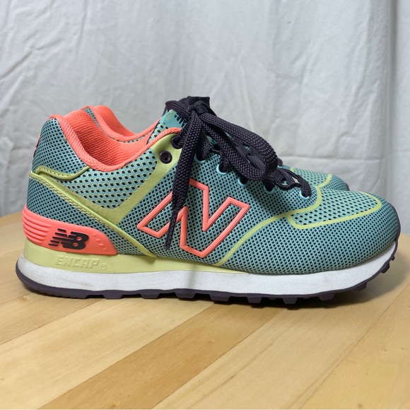 New Balance 574 Woven Teal Women’s Sneakers Shoes 5 35 Mint Green Fabric Neon - Picture 5 of 12